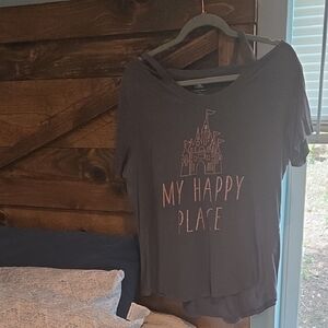 Gray Graphic T-Shirt with Pink Castle Design